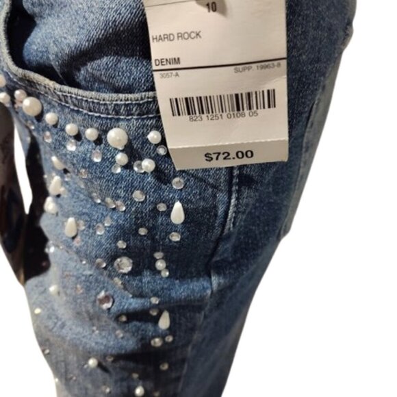 Bisou Bisou Vintage Rhinestone Women's Denim Jeans Blue Fade Size 10 with Chain - Picture 4 of 11